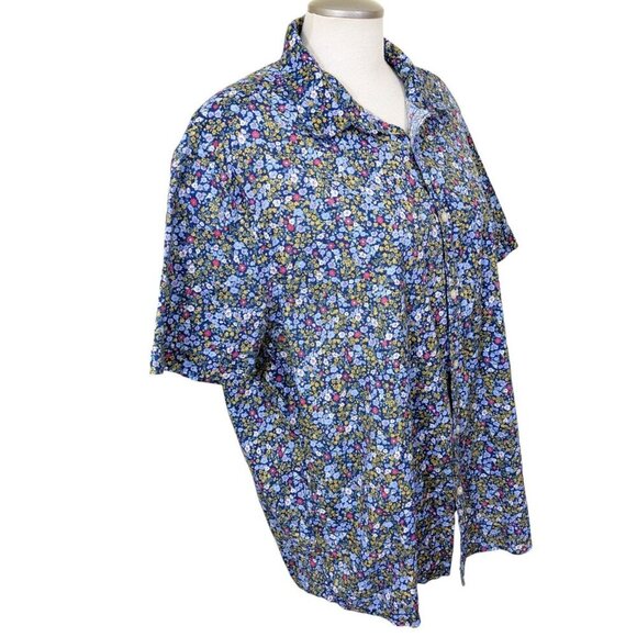 Springfield Shirt Button Up Women Plus 2XL Blue Ditzy Floral Cotton Short Sleeve - Picture 4 of 8